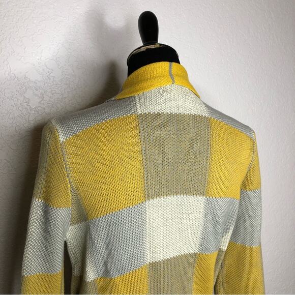 Modcloth gold gray cream plaid belted wrap cardigan sweater size Large - Picture 10 of 16